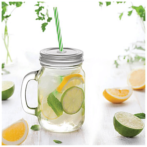 Treo Mason Jar With Lid - Trinity, Transparent, 470 ml (Set of 2) 