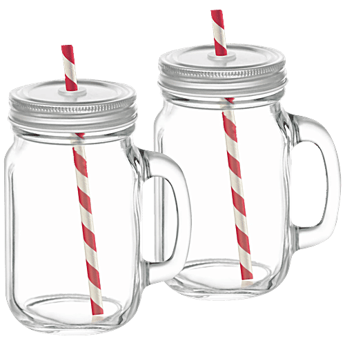 Treo Mason Jar With Lid - Trinity, Transparent, 470 ml (Set of 2) 