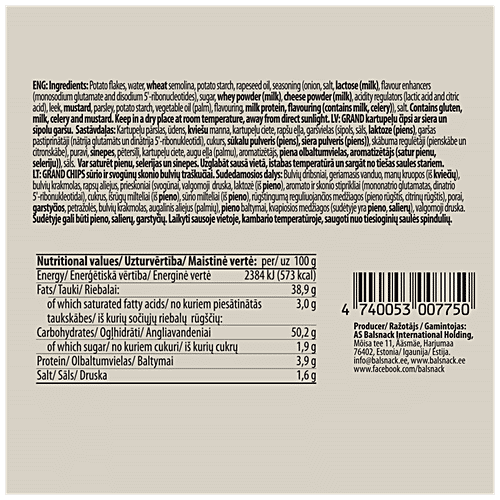 Bal Snack Grand Potato Chips - Cheese & Onion, Crispy, 60 g  