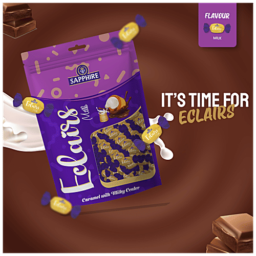 Sapphire  Eclairs - Milk, Premium, Creamy, 800 g  Creamy Caramel Filling
 Encrusted in Sugar and Vanilla