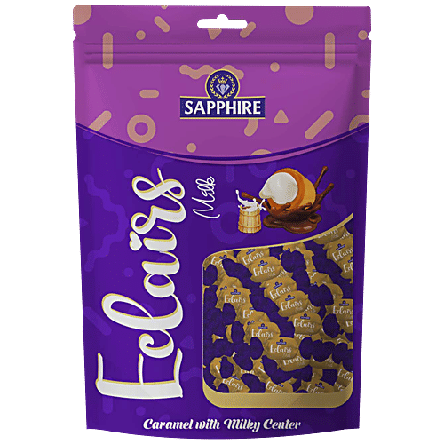 Sapphire  Eclairs - Milk, Premium, Creamy, 800 g  Creamy Caramel Filling
 Encrusted in Sugar and Vanilla