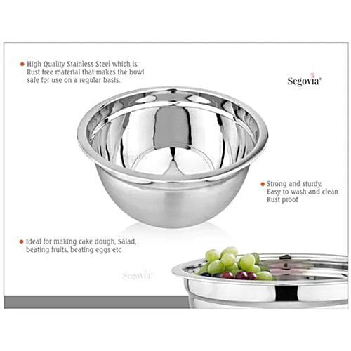 Segovia Mixing Bowl - Stainless Steel, Durable, For Making Cake Dough, Salad, 3.5 L  