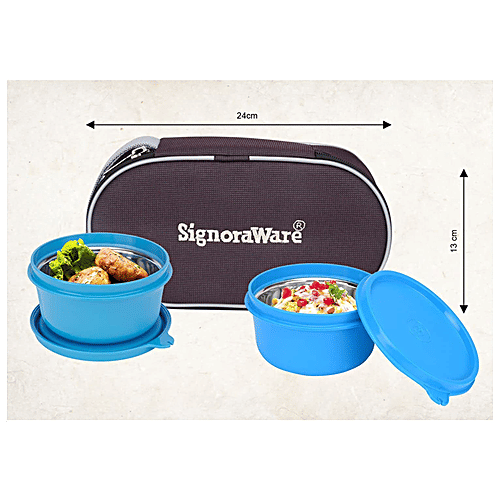 Signoraware Monarch Midday Microsafe Lunch Box With Bag - Leak Proof, Blue, 3 pcs