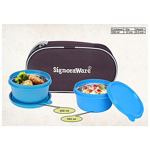Signoraware Monarch Midday Microsafe Lunch Box With Bag - Leak Proof, Blue, 3 pcs
