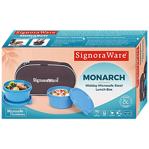Signoraware Monarch Midday Microsafe Lunch Box With Bag - Leak Proof, Blue, 3 pcs