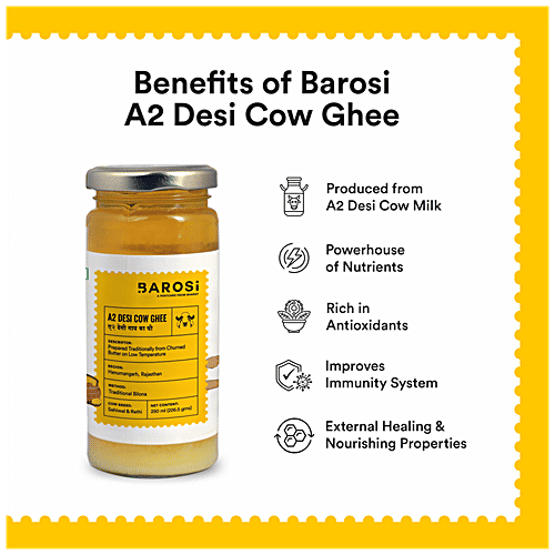 Barosi A2 Desi Cow Ghee - Rich In Antioxidants, 250 ml Jar 