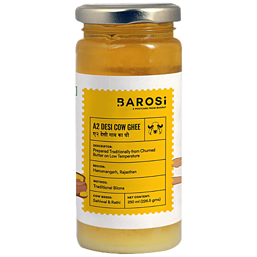 Barosi A2 Desi Cow Ghee - Rich In Antioxidants, 250 ml Jar 