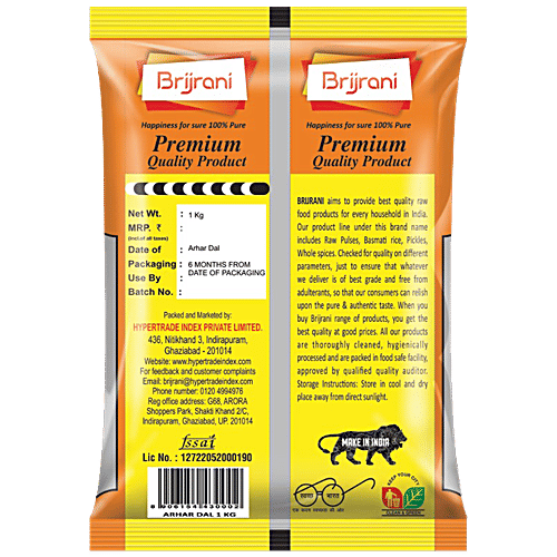Brijrani Arhar Dal - Pure, Premium Quality, Rich In Protein, 1 kg Pouch 