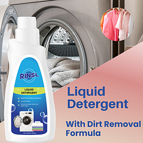 Rinsl Liquid Detergent - Removes Tough Stains, Ideal For All Clothes & Fabrics, 450 ml  Removes Tough Stains
 Ideal For All Clothes & Fabrics