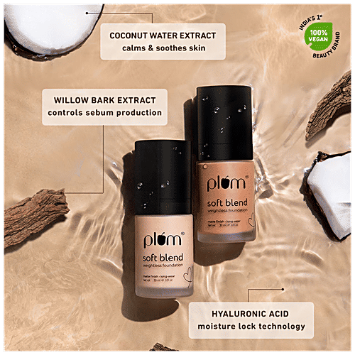 Plum Soft Blend Weightless Foundation - With Hyaluronic Acid, Matte Finish, Long Wear, 30 ml Pinched Blush - 115P 