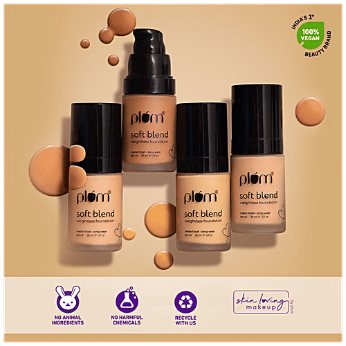 Plum Soft Blend Weightless Foundation - With Hyaluronic Acid, Matte Finish, Long Wear, 30 ml Pinched Blush - 115P 