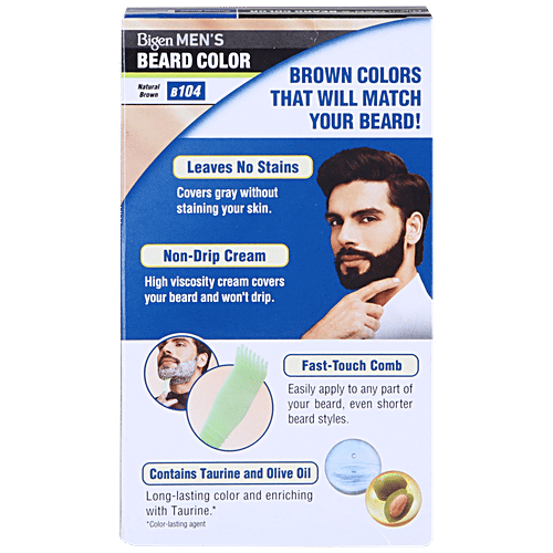 Bigen Mens Beard Colour With Olive Oil & Taurine - Natural Brown B104, No Ammonia, Japans No 1, 40 g  