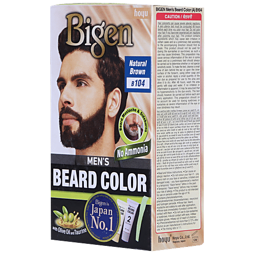 Bigen Mens Beard Colour With Olive Oil & Taurine - Natural Brown B104, No Ammonia, Japans No 1, 40 g  