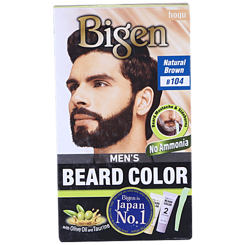 Bigen Mens Beard Colour With Olive Oil & Taurine - Natural Brown B104, No Ammonia, Japans No 1, 40 g  