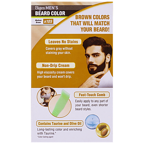 Bigen Mens Beard Colour With Olive Oil & Taurine - Medium Brown B105, No Ammonia, Japans No 1, 40 g