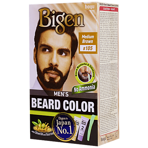 Bigen Mens Beard Colour With Olive Oil & Taurine - Medium Brown B105, No Ammonia, Japans No 1, 40 g