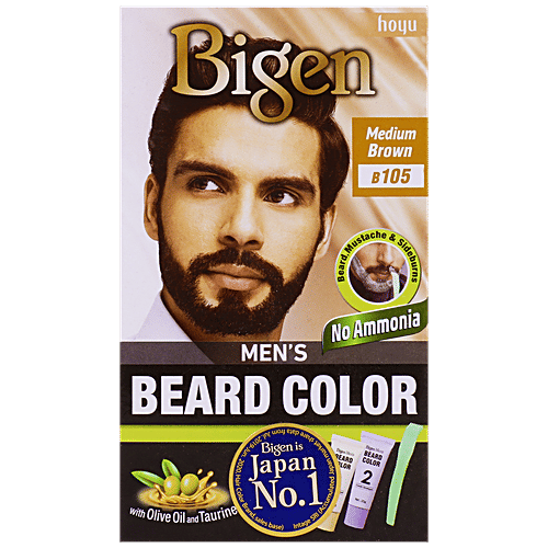 Bigen Mens Beard Colour With Olive Oil & Taurine - Medium Brown B105, No Ammonia, Japans No 1, 40 g