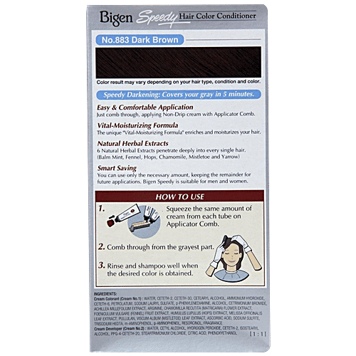 Bigen Speedy Hair Colour Conditioner With Natural Herbs - Dark Brown 883, Darkens In 5 Mins, 80 g  