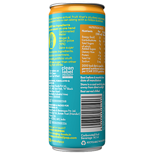 Buy Indipop Ginger Lemon Fruit Juice Carbonated, No Preservatives