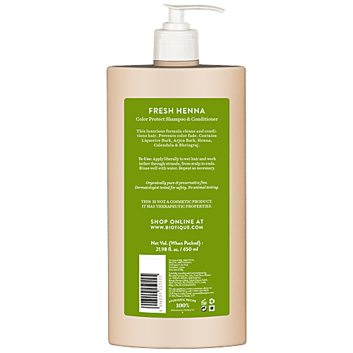 BIOTIQUE Fresh Henna Color Protect Shampoo & Conditioner - Prevents Fading, 650 ml  