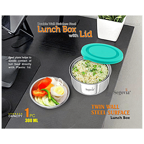 Segovia Stainless Steel Double Walled Lunch Box - With Airtight Lid, Teal, BPA Free, 300 ml  