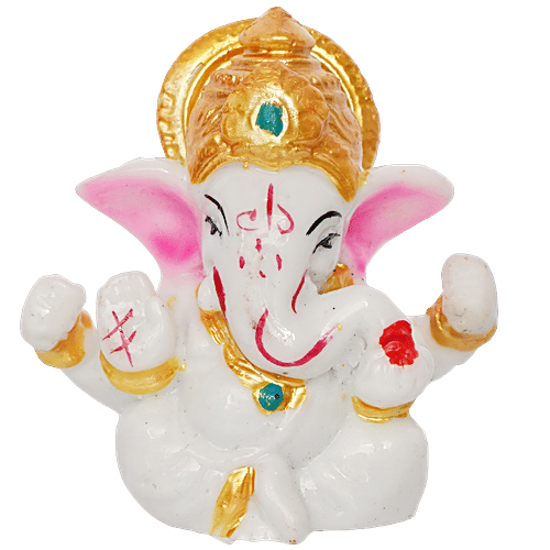 eCraftIndia White Lord Ganesha Idol With Golden Mukut, 1 pc  Eco-friendly
 Decorative