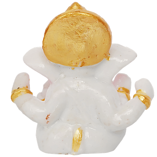 eCraftIndia White Lord Ganesha Idol With Golden Mukut, 1 pc  Eco-friendly
 Decorative