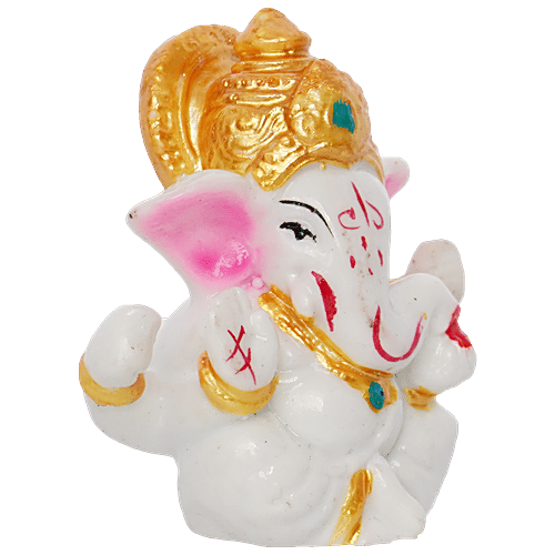 eCraftIndia White Lord Ganesha Idol With Golden Mukut, 1 pc  Eco-friendly
 Decorative