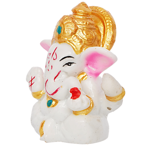eCraftIndia White Lord Ganesha Idol With Golden Mukut, 1 pc  Eco-friendly
 Decorative