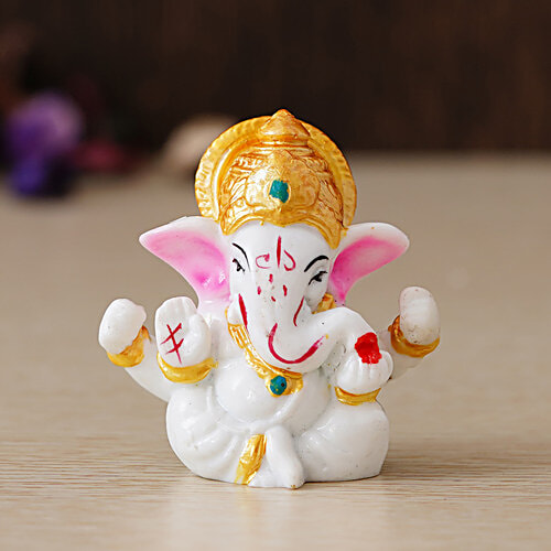 eCraftIndia White Lord Ganesha Idol With Golden Mukut, 1 pc  Eco-friendly
 Decorative