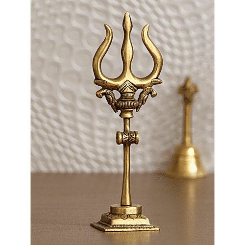 eCraftIndia Brass Trishul With Damru Decorative Handcrafted Figurine, 1 pc  