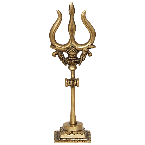 eCraftIndia Brass Trishul With Damru Decorative Handcrafted Figurine, 1 pc  