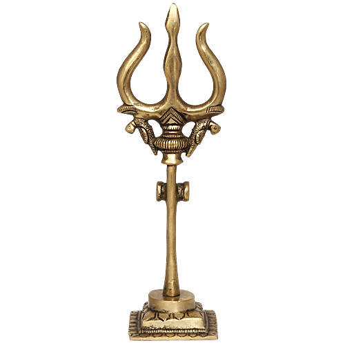 eCraftIndia Brass Trishul With Damru Decorative Handcrafted Figurine, 1 pc  