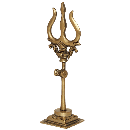 eCraftIndia Brass Trishul With Damru Decorative Handcrafted Figurine, 1 pc  