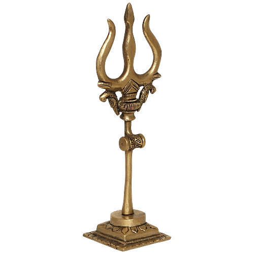 eCraftIndia Brass Trishul With Damru Decorative Handcrafted Figurine, 1 pc  