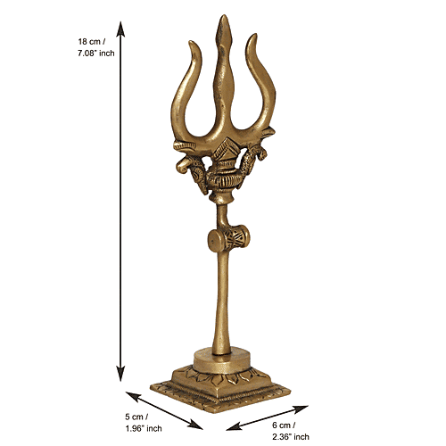 eCraftIndia Brass Trishul With Damru Decorative Handcrafted Figurine, 1 pc  