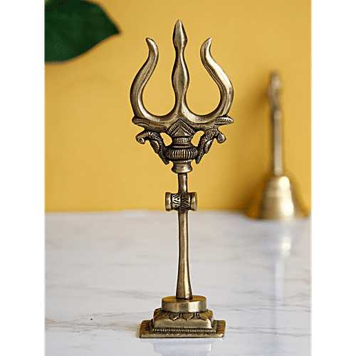 eCraftIndia Brass Trishul With Damru Decorative Handcrafted Figurine, 1 pc  