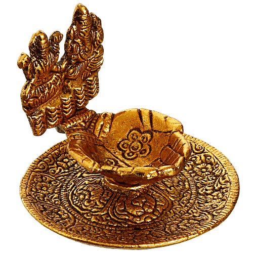 eCraftIndia Goddess Laxmi & Lord Ganesha Golden Metal Diya, 1 pc  