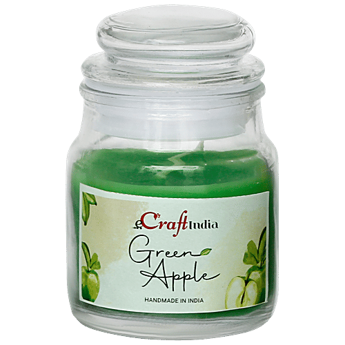 eCraftIndia Green Apple Scented Jar Candle - 100% High Quality Paraffin Wax, Perfumed, 1 pc