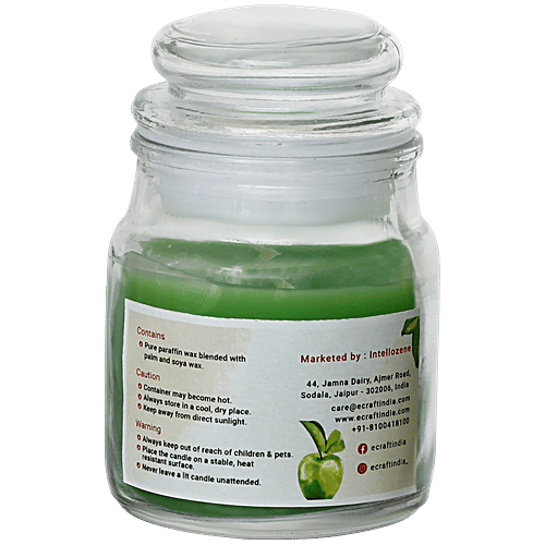 eCraftIndia Green Apple Scented Jar Candle - 100% High Quality Paraffin Wax, Perfumed, 1 pc