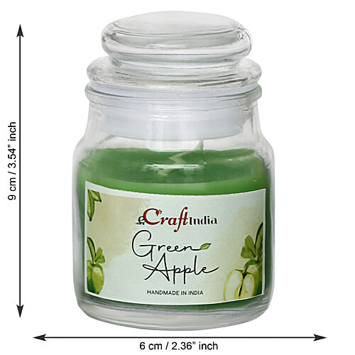 eCraftIndia Green Apple Scented Jar Candle - 100% High Quality Paraffin Wax, Perfumed, 1 pc