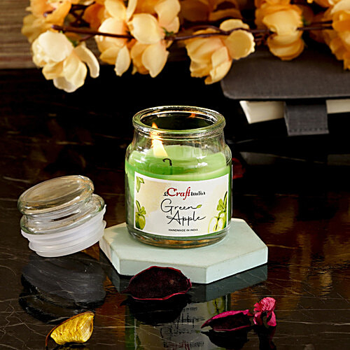 eCraftIndia Green Apple Scented Jar Candle - 100% High Quality Paraffin Wax, Perfumed, 1 pc