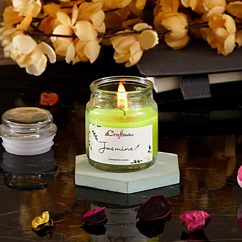 eCraftIndia Jar Wax Candle - With Jasmine Scent, Decorative, Christmas Item, 5.99x5.99x8.99 cm, 1 pc  Decorative, Christmas Item