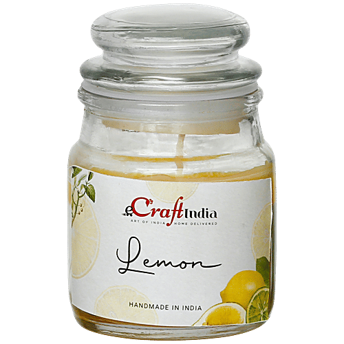 eCraftIndia Jar Wax Candle - With Lemon Flavour Scent, Decorative For Diwali, Ceremony, Party, Candlelight Dinner, 1 pc  
