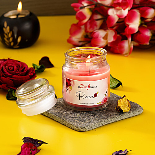 eCraftIndia Jar Wax Candle - With Rose Scent, Decorative, Christmas Decor, 5.99x5.99x8.99 cm, 1 pc  Rose Scented
 Decorative Christmas Decor