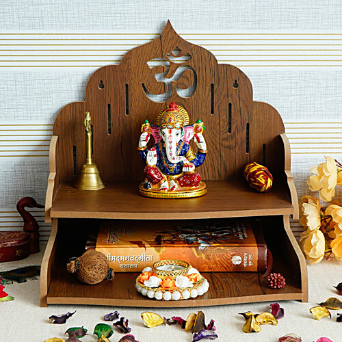eCraftIndia Laminated Wood Pooja Temple/Mandir With Shelf & Om Design, 1 pc  