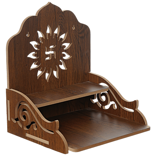 eCraftIndia Laminated Wood Pooja Temple/Mandir With Shelf & Swastik Design, 1 pc