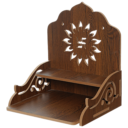 eCraftIndia Laminated Wood Pooja Temple/Mandir With Shelf & Swastik Design, 1 pc