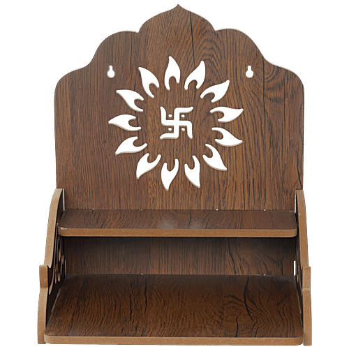 eCraftIndia Laminated Wood Pooja Temple/Mandir With Shelf & Swastik Design, 1 pc