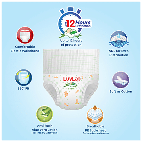 LuvLap Baby Diaper Pants - Up To 12 Hours Protection, Anti-Rash, Soft As Cotton, M, 72 pcs  